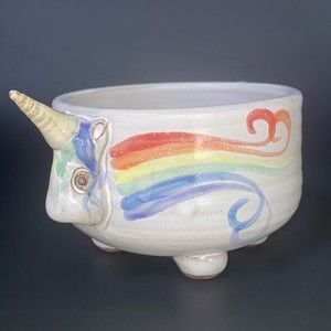 Mudworks USA Pottery Elwood Unicorn Rainbow Footed Cereal Bowl